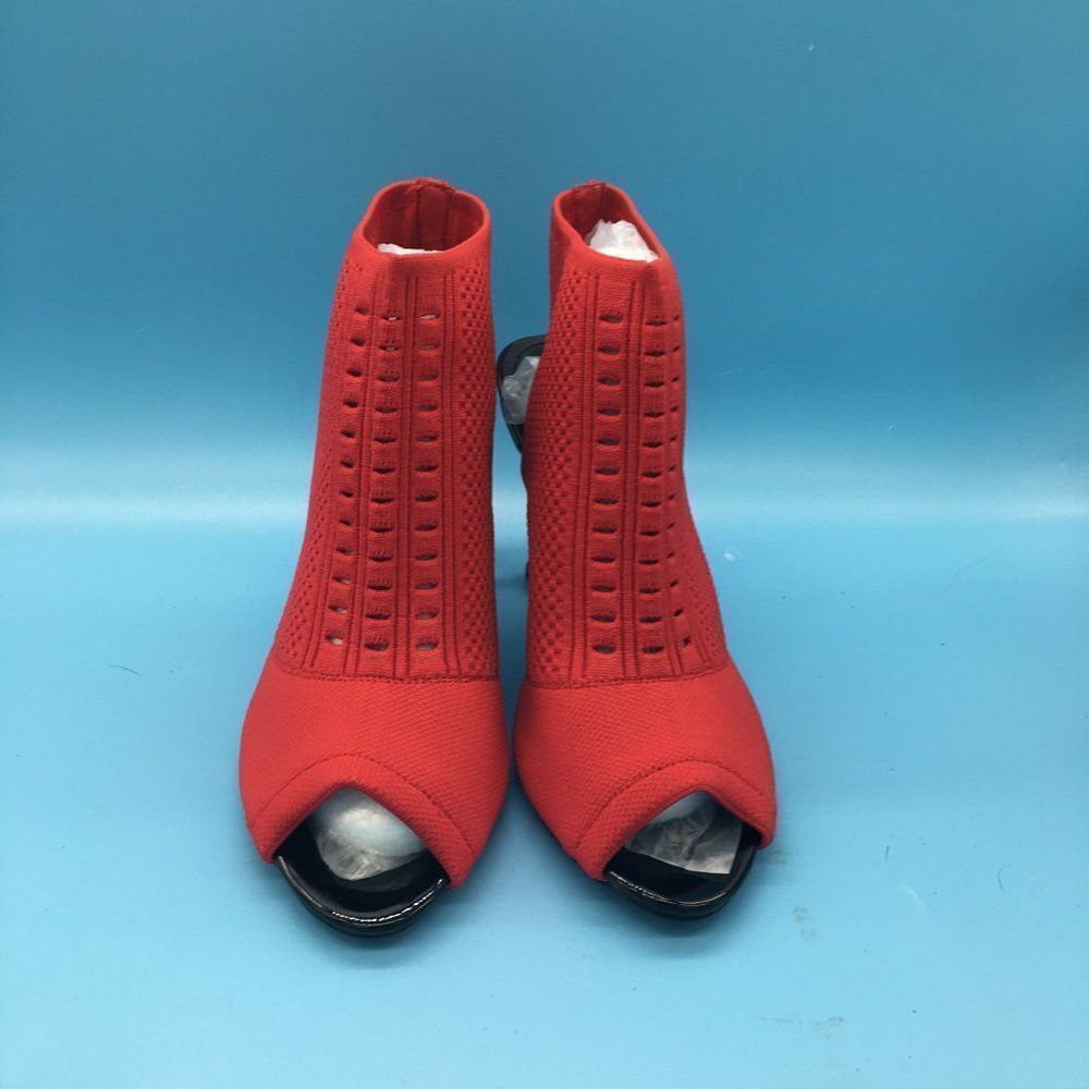 Red Women Slingback Peep Toe Stiletto Mid Heel Sandals Ankle Boots
